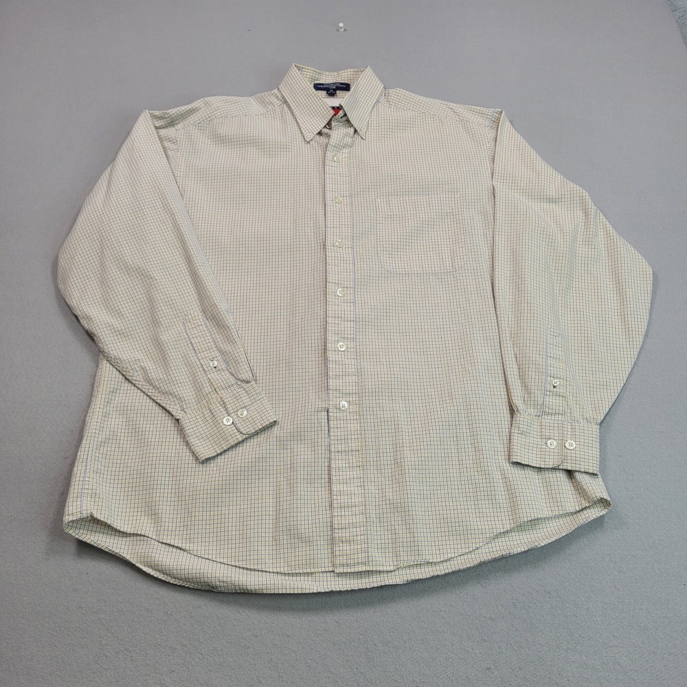 Tommy Hilfiger Mens Button Down Shirt Yellow Blue Plaid Cotton Size 16 34-35